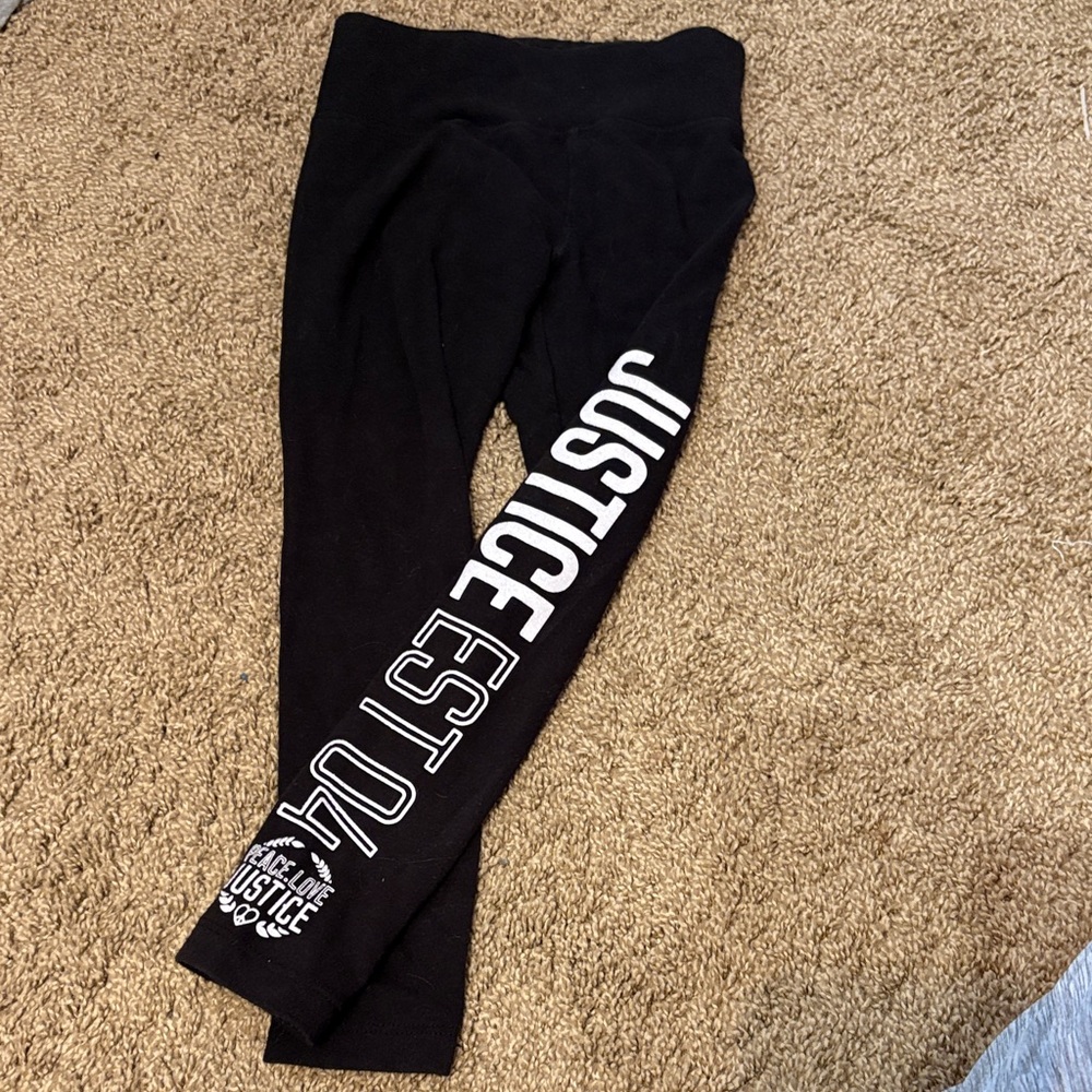 Justice Black Leggings with White Logo